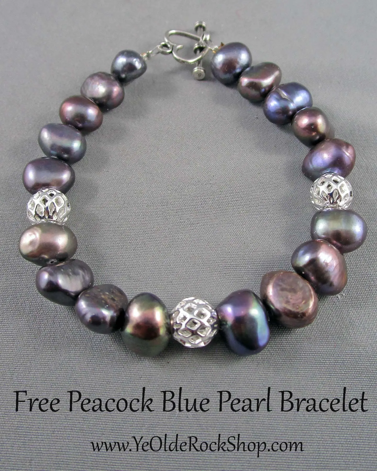 Jacobs Trading Facebook ad: Free Peacock Blue Pearl Bracelet!