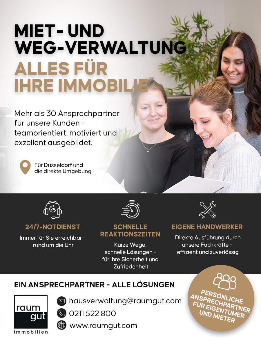 raumgut Immobilien GmbH Facebook ad: Immobilienmakler Düsseldorf, Hausverwalter, Facility Service