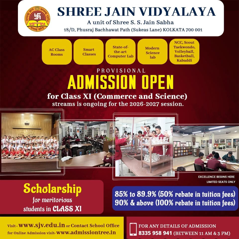 Shree Jain Vidyalaya Kolkata Facebook ad: Provisional Admission Open, Session 2026-2027