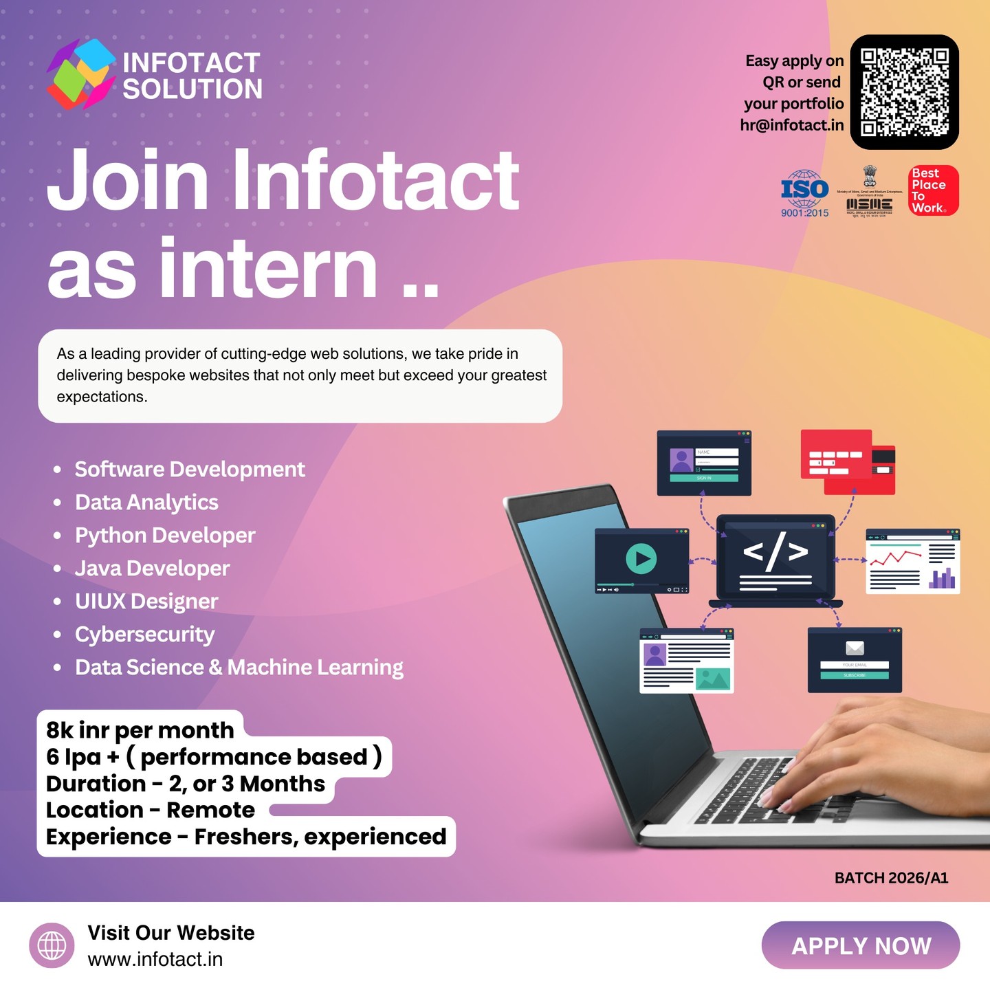 Infotact Solutions Facebook ad: Apply For an Internship
