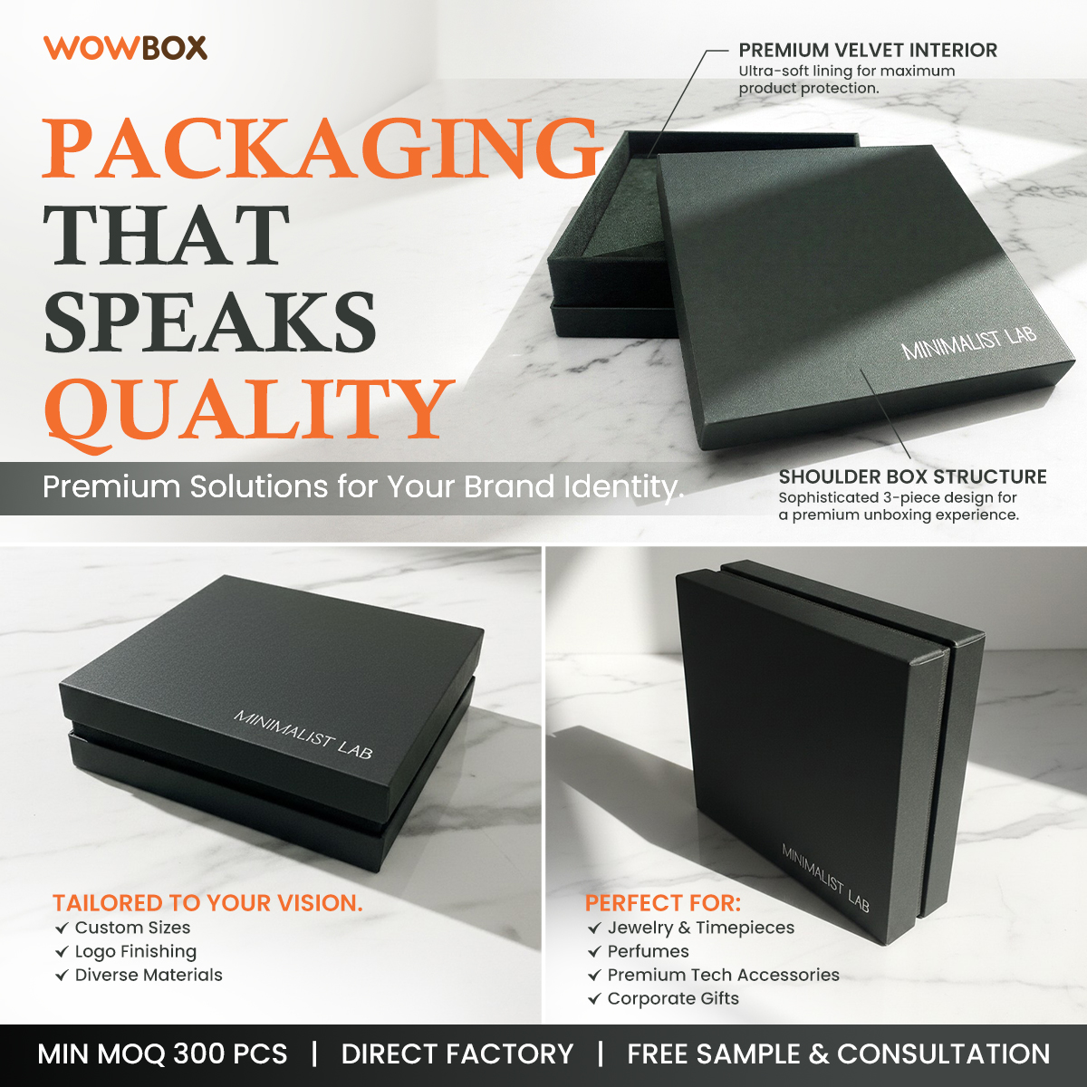 WowBox Facebook ad: Custom Premium Box, Perfect for Gifts!