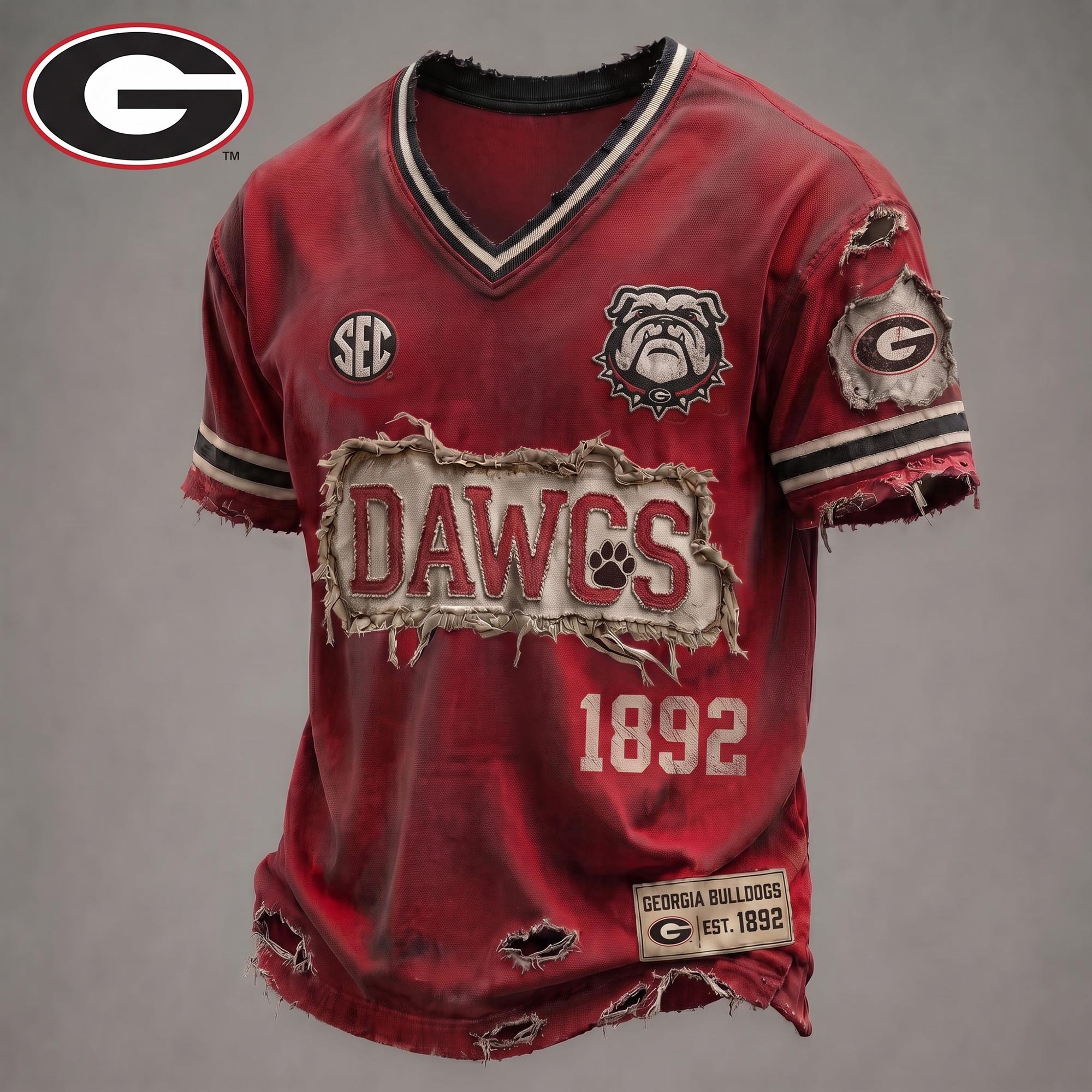 Love My Team Facebook ad: Georgia Bulldogs Vintage Distressed V-Neck Shirt | Premium…
