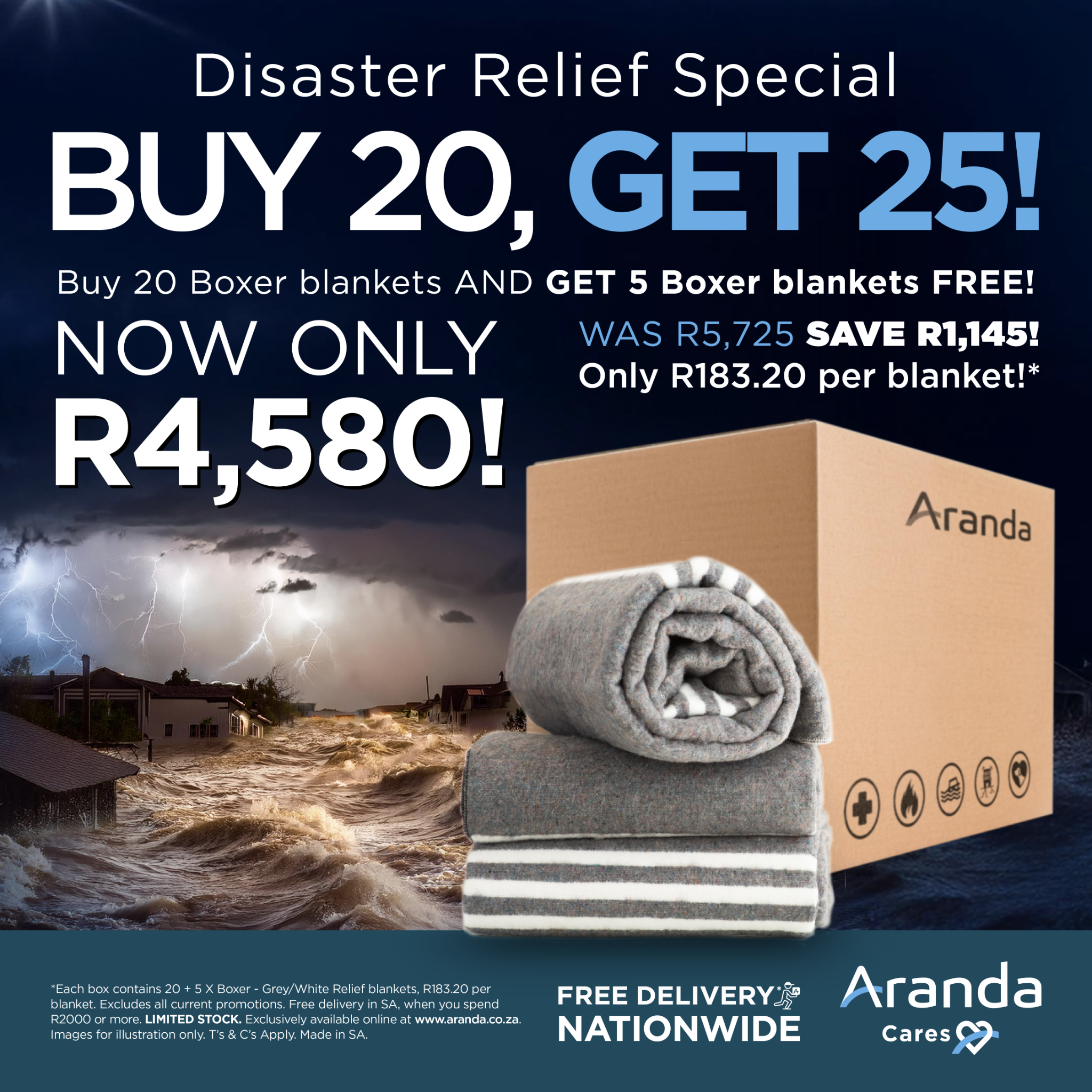 Aranda Textiles Facebook ad: DISASTER RELIEF SPECIAL