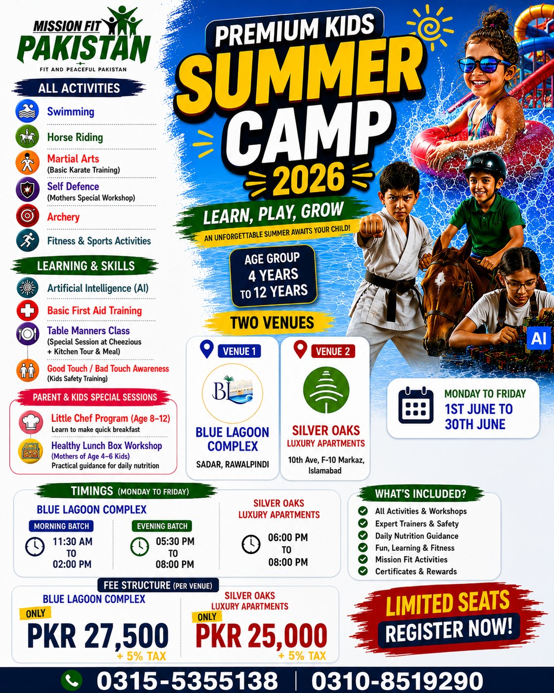 Mission Fit Pakistan Facebook ad: PREMIUM KIDS SUMMER CAMP 2026