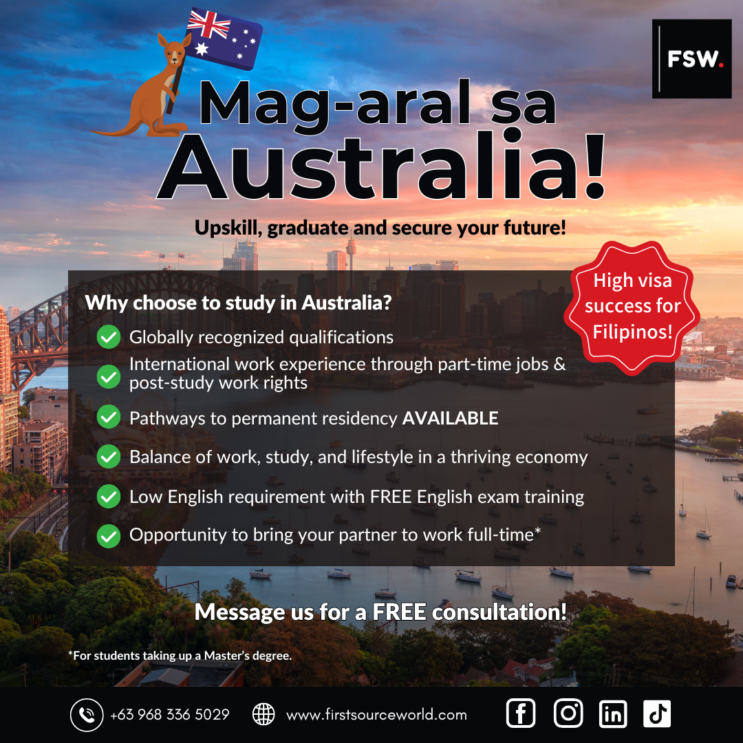 FSW Philippines Education & Visa Facebook ad: Study in Australia now!