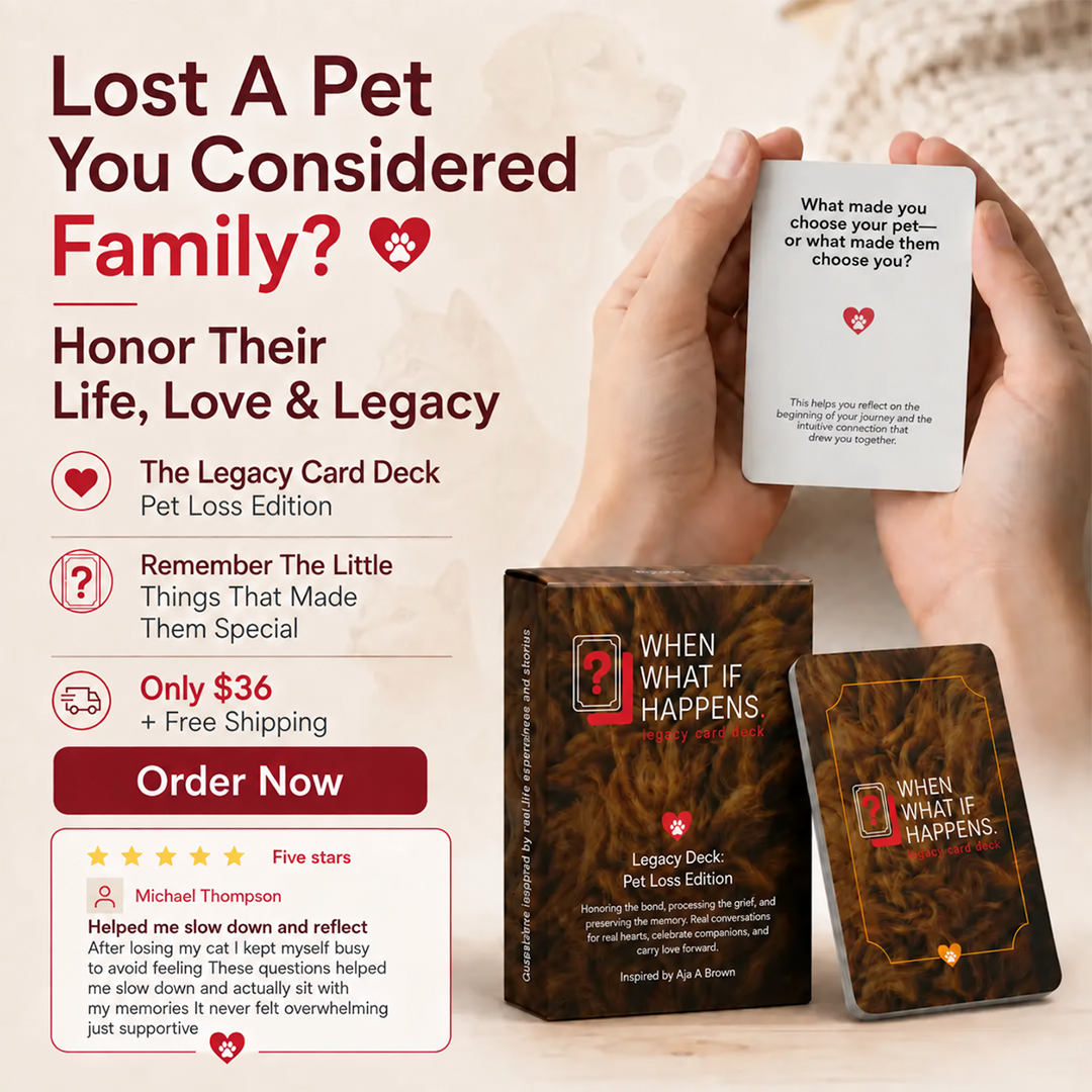 The Legacy Card Deck Facebook ad: Losing a pet means losing a part of…