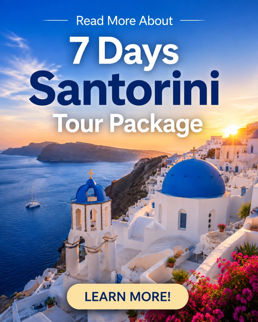 Discount District Facebook ad: Read More About 7 Days Santorini Tour