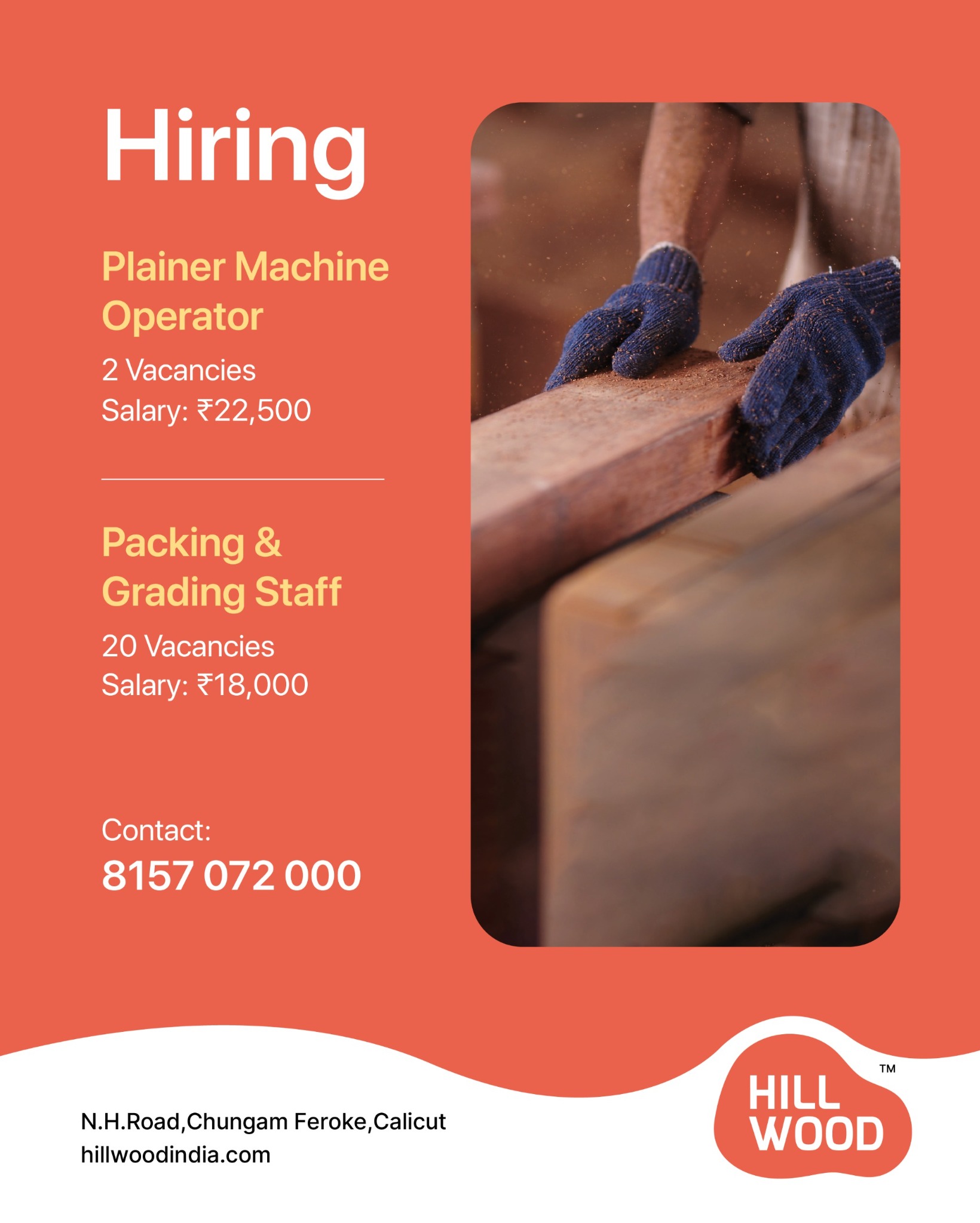 Hillwood India Facebook ad: Hillwood is hiring for Planer Machine Operator and…