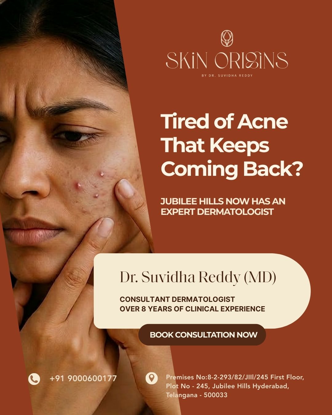 Skin Origins by Dr.Suvidha Reddy Facebook ad: Why does your acne disappear… and come back…