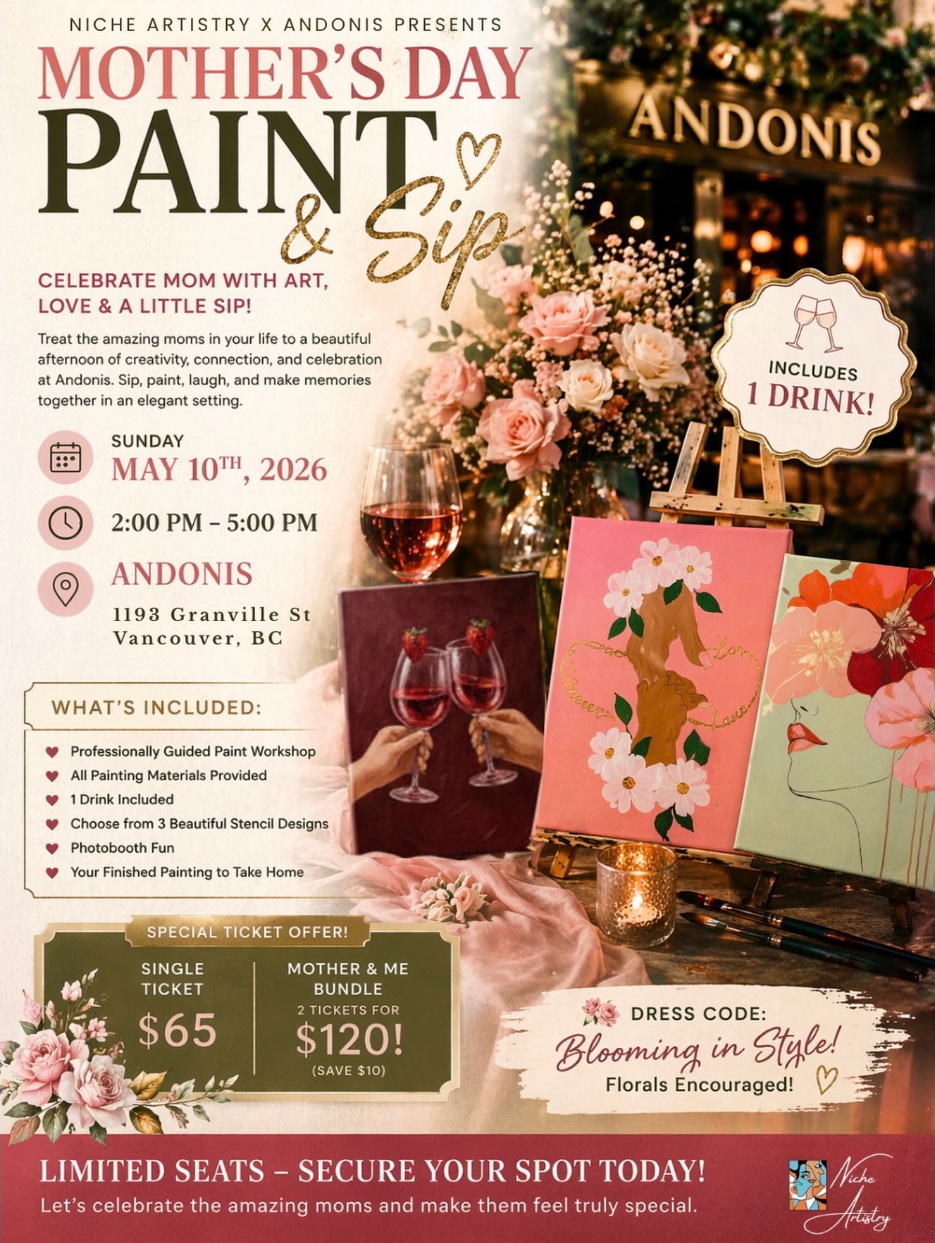 ArtbyNishita Facebook ad: Mothers Day Paint N Sip