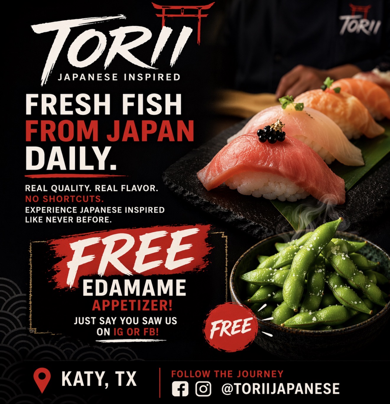 Torii Japanese Inspired Facebook ad: Katy TX, we’re bringing something different.