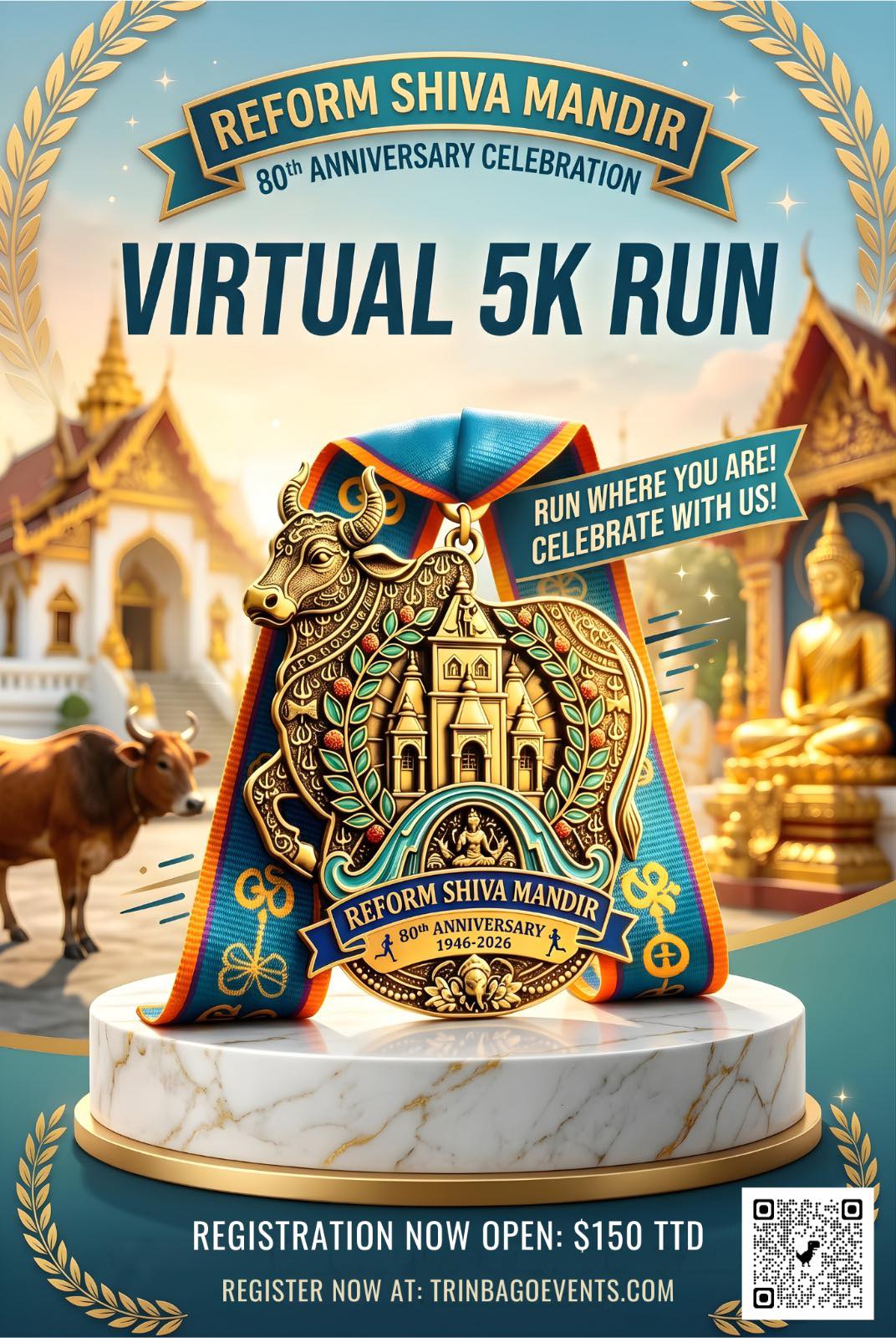 Reform Shiva Mandir Facebook ad: 80th ANNIVERSARY VIRTUAL 5K RUN/WALK