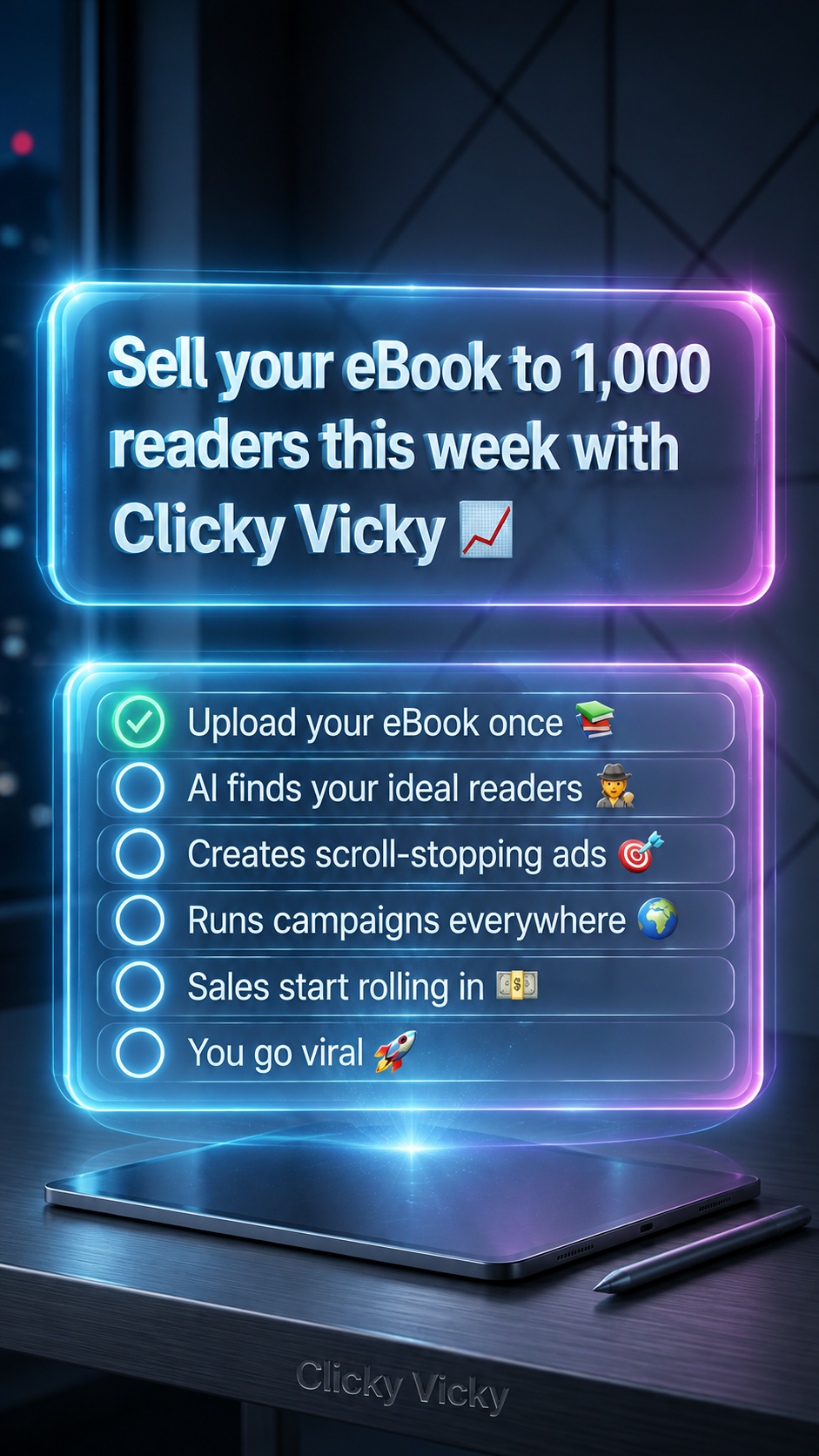Clicky Vicky - AI Ads Maker Facebook ad: Get a fully edited ad in 1 click