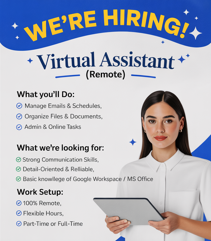 Full Calendar Facebook ad: Virtual Assistant Wanted