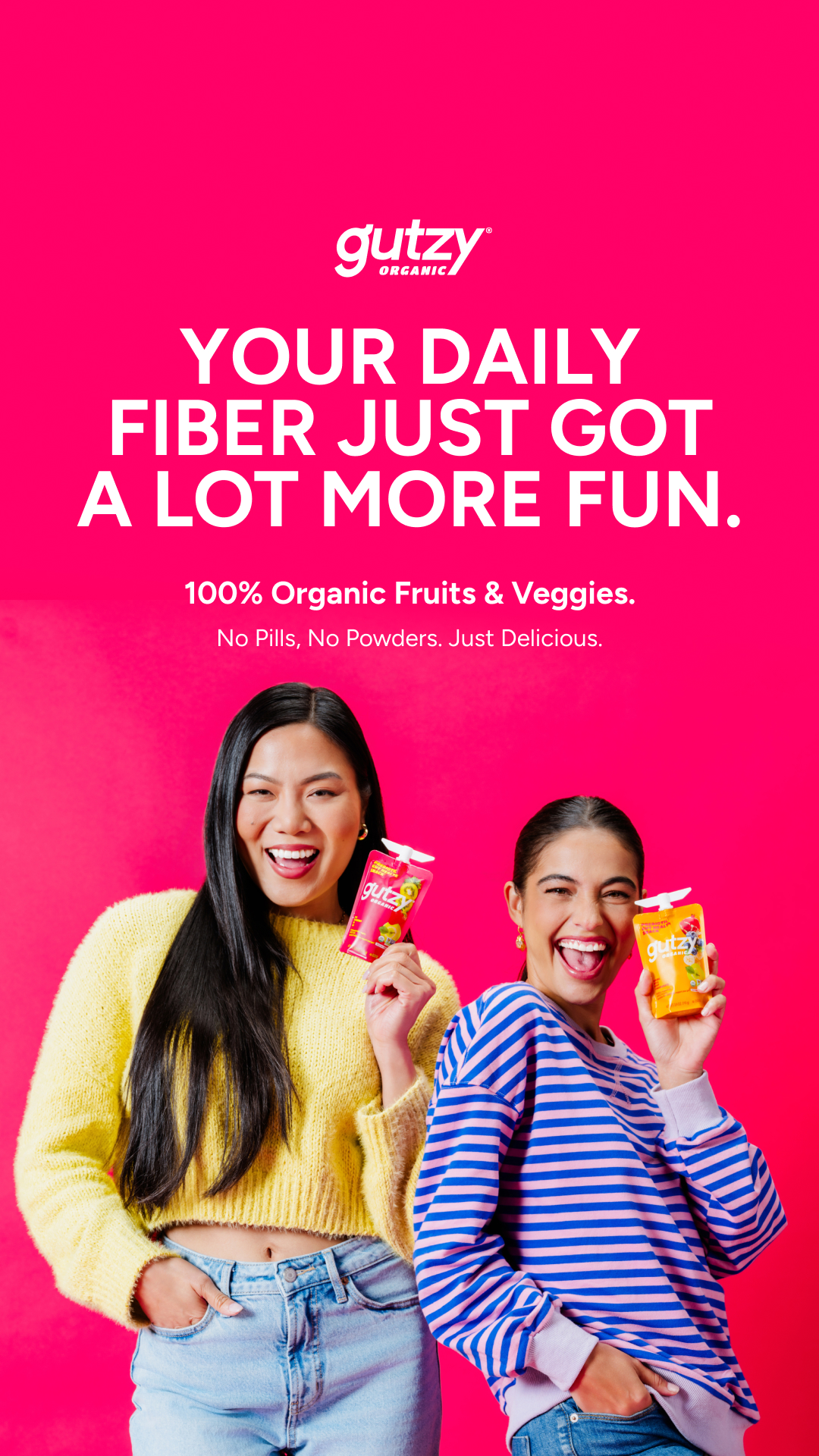 Gutzy Organic Facebook ad: Squeeze the goodness of fruits & veggies for…