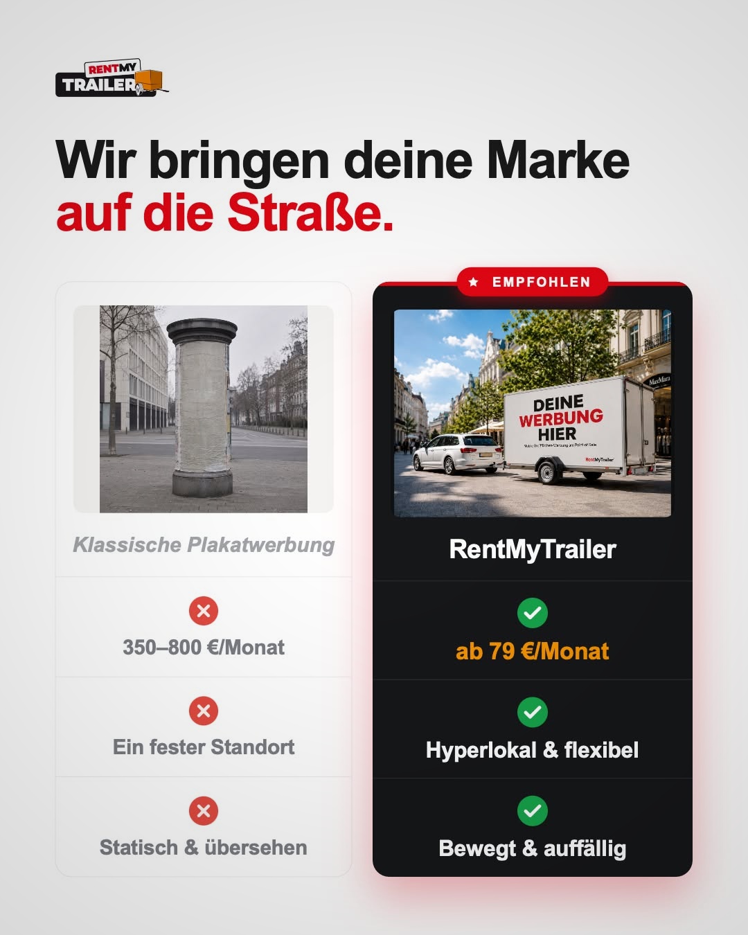 RentmyTrailer Facebook ad: Die smarte Art der mobilen Außenwerbung!