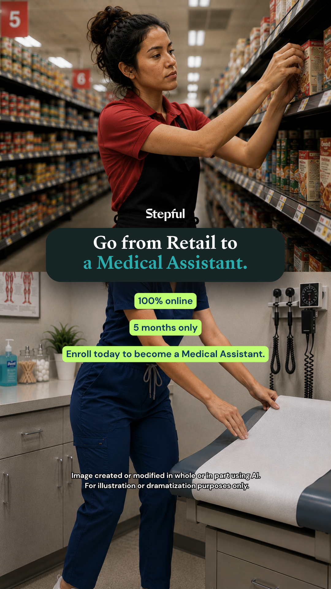 Stepful Facebook ad: Become a Medical Assistant Around Your Life
