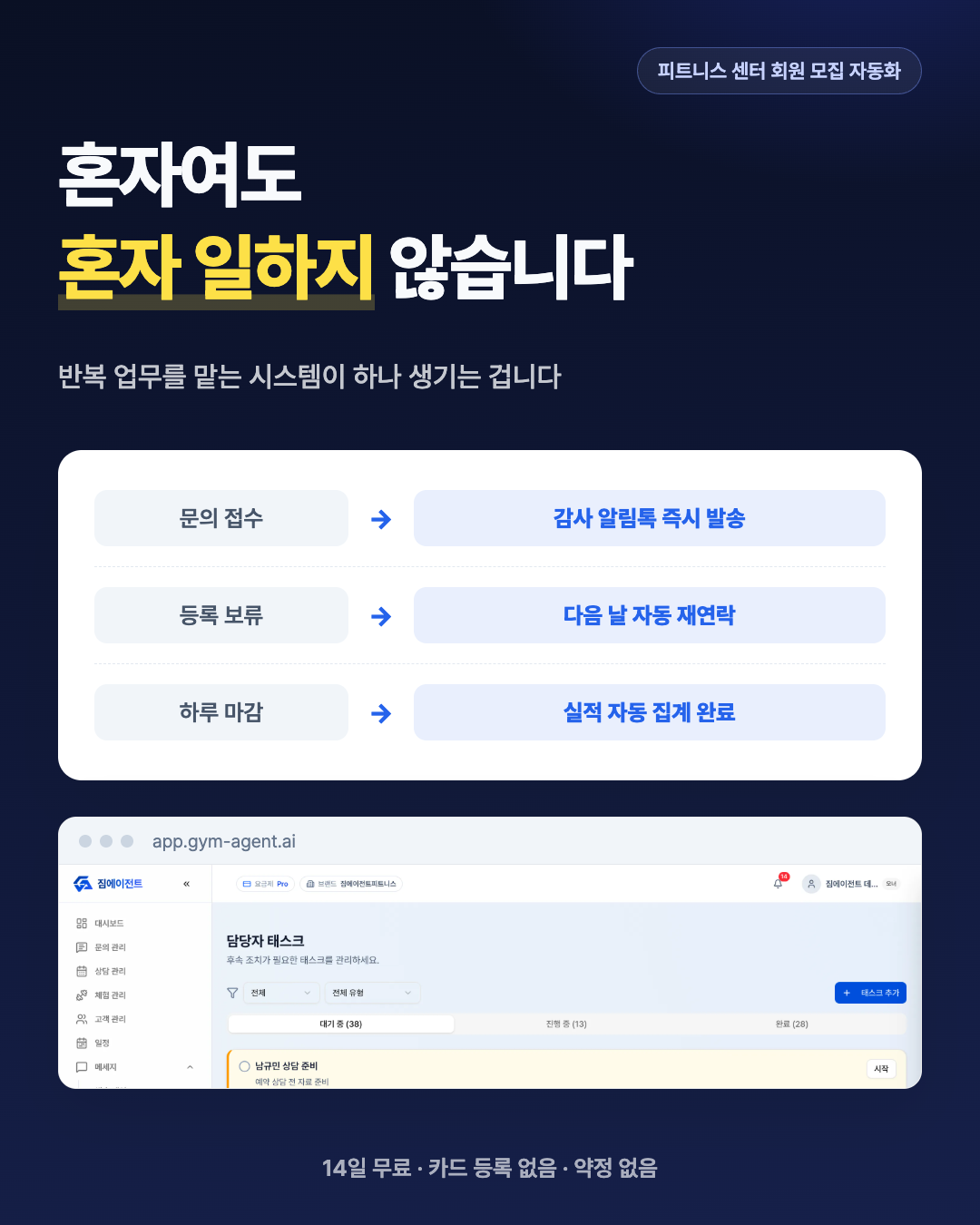 짐에이전트 Facebook ad: 혼자여도 혼자 일하지 않습니다
