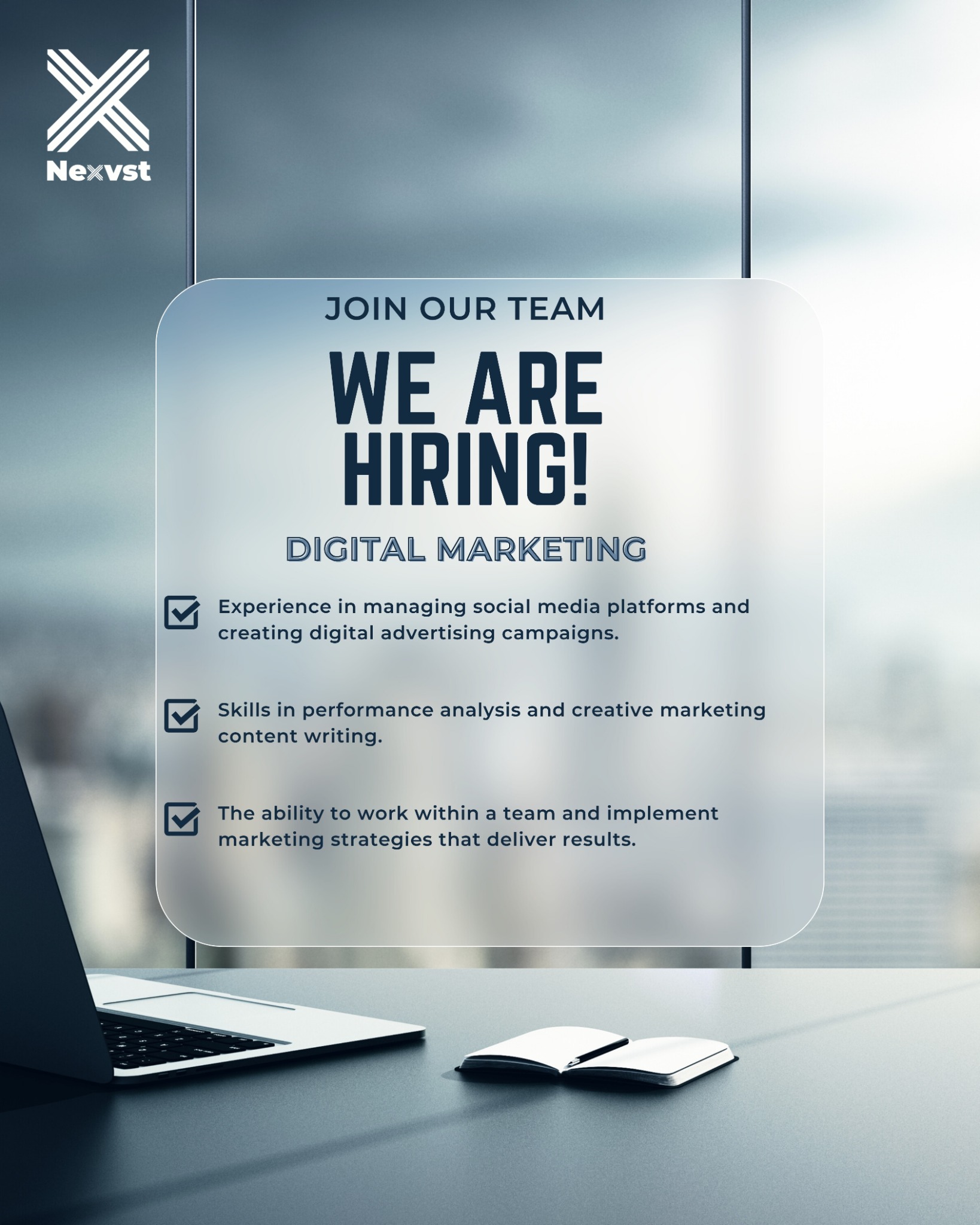 Nexvst Facebook ad: إعلان توظيف, Digital Marketing