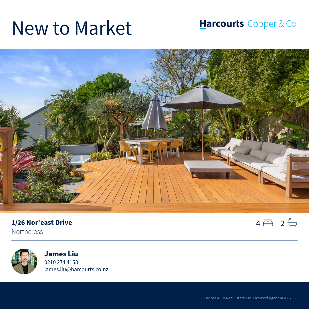 James Liu-Harcourts Cooper & Co Facebook ad from Aug 6, 2026