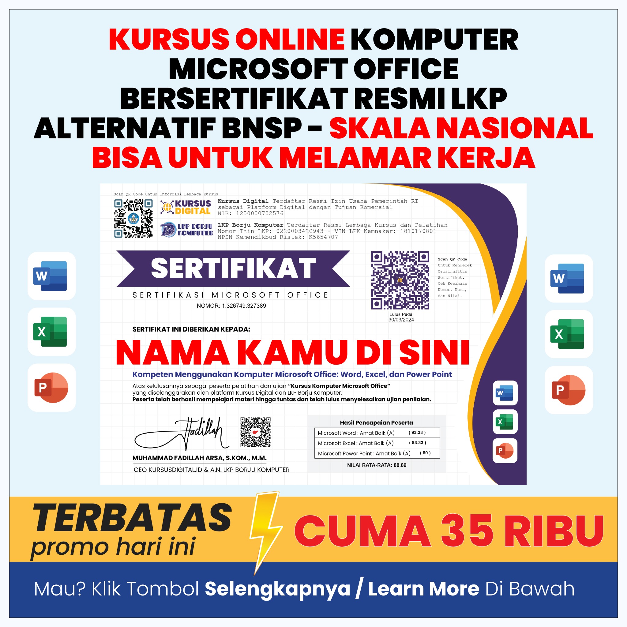 Kelas Office Facebook ad: KURSUS OFFICE LKP