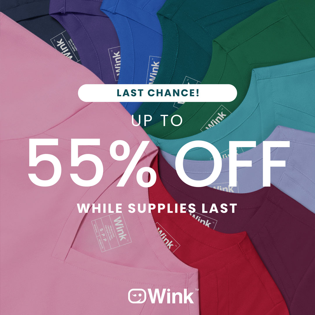 Wink Scrubs Facebook ad: LAST CALL: Get 55% off today!