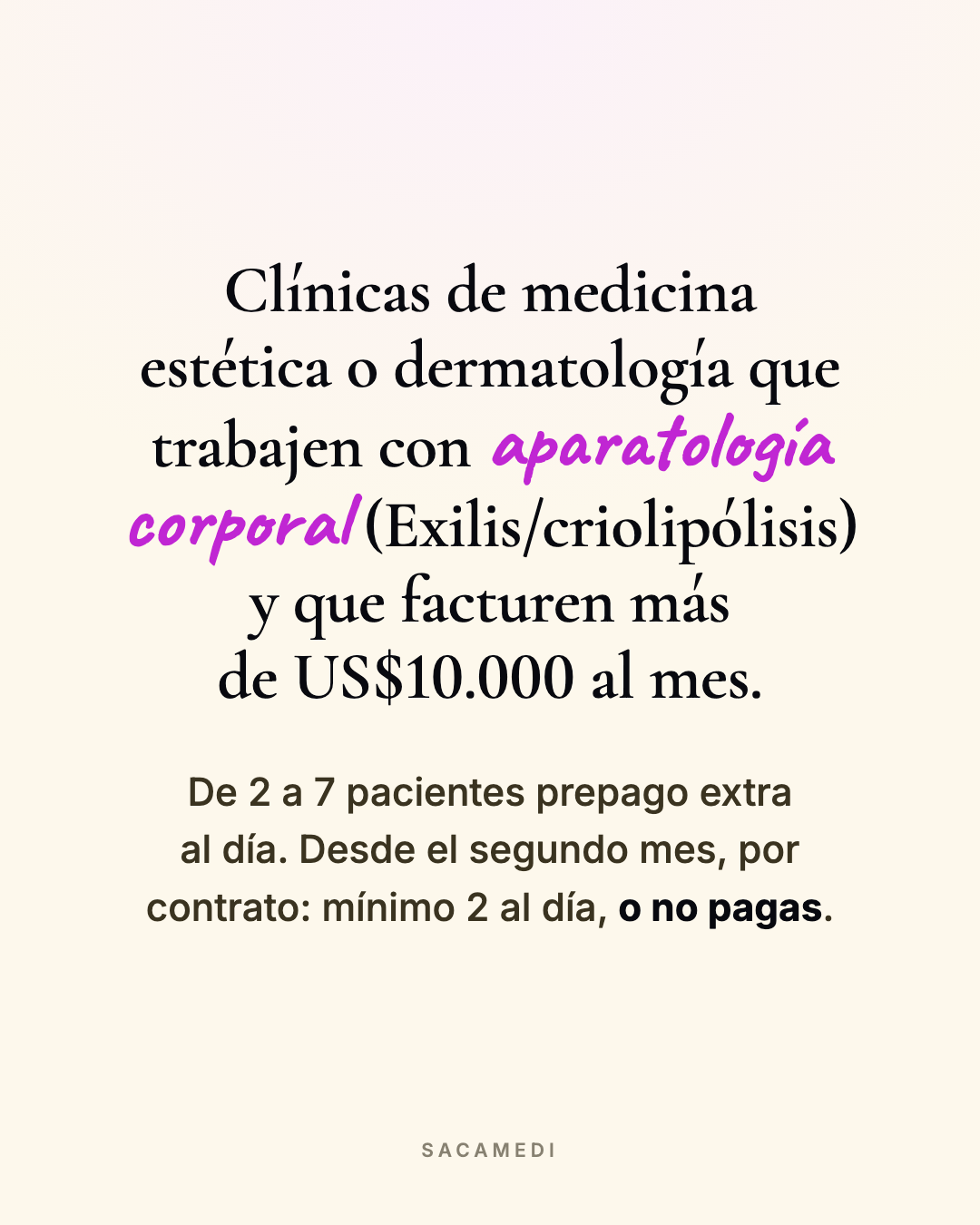 Sacamedi Facebook ad: Tu aparatología corporal cuesta lo mismo parada que…