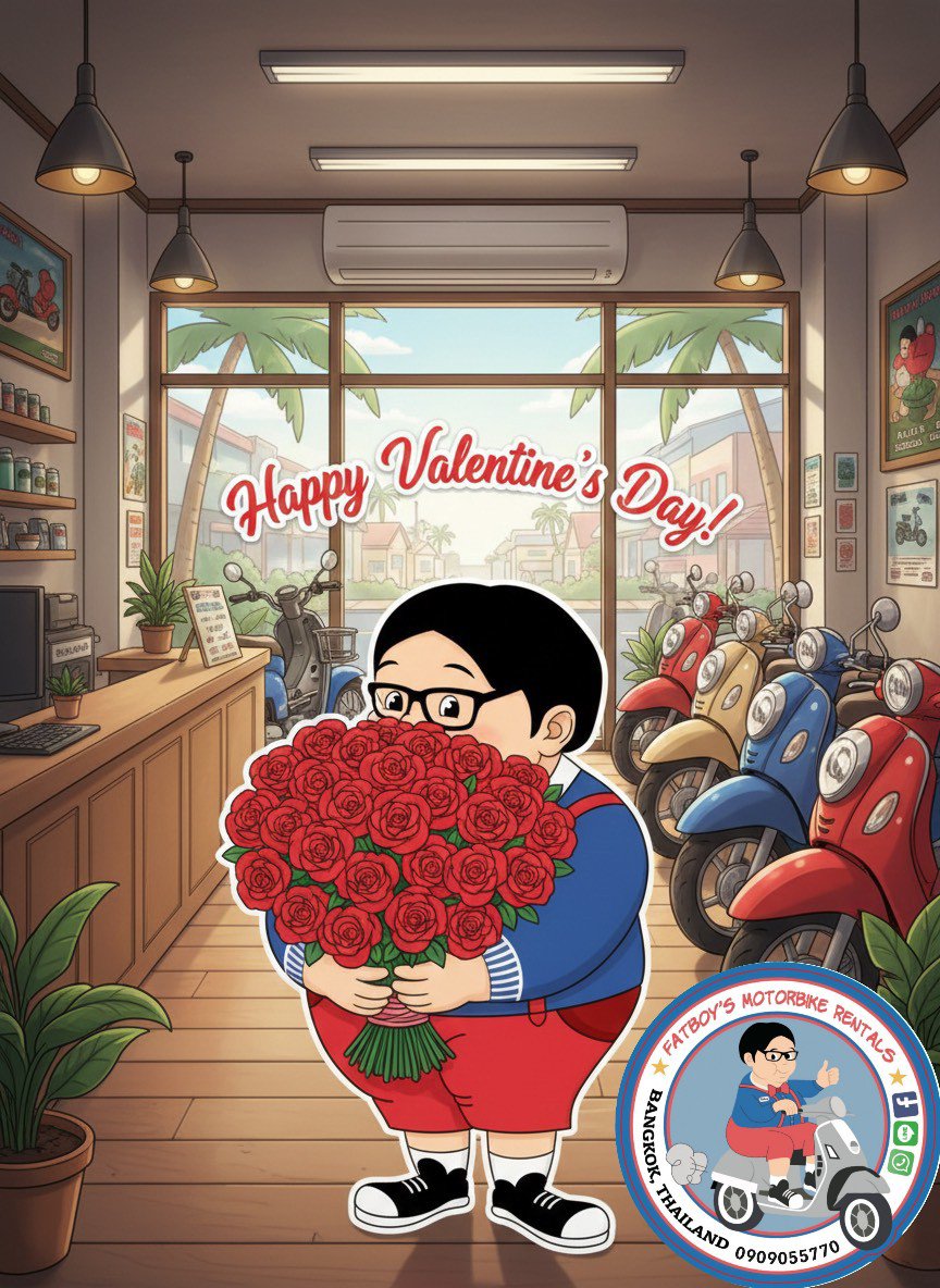 Fatboys Motorbike and Car Rentals - Bangkok Facebook ad: Happy Valentine’s Day to y’all!