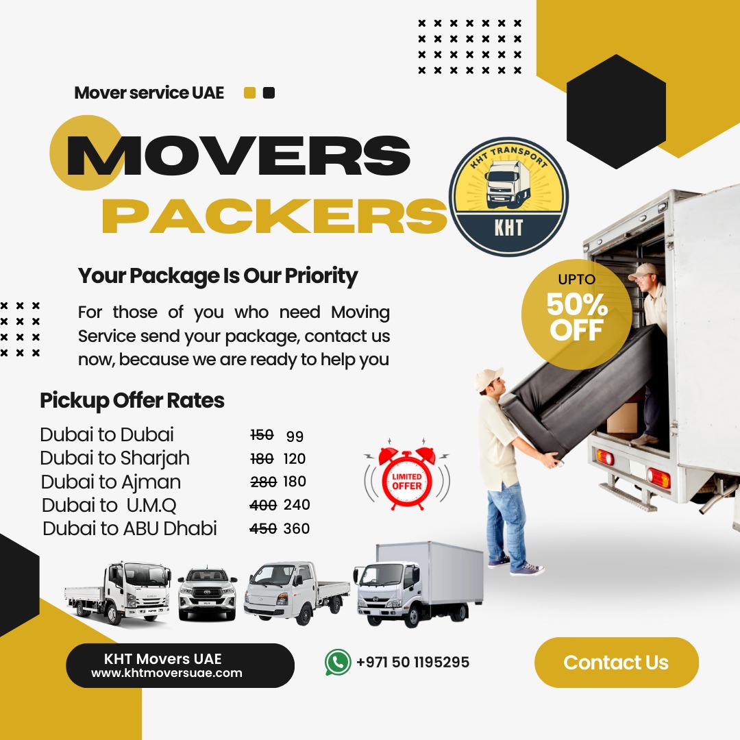 KHT Movers Facebook ad: Dubai’s Most Affordable Movers, Upto 50% OFF Today!