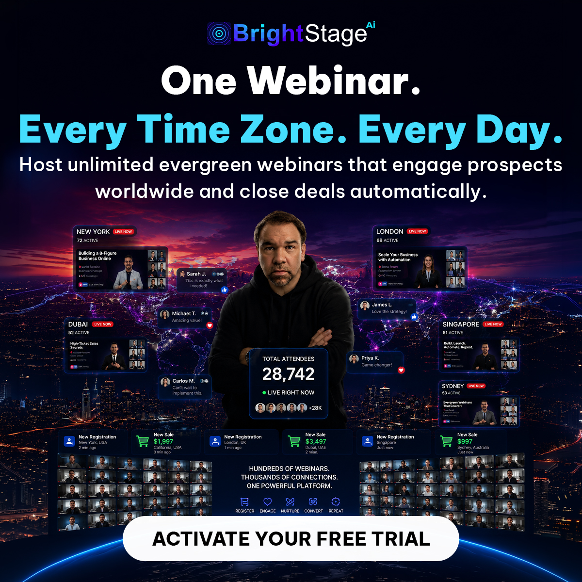 Marketing Geeks Facebook ad: Turn One Webinar Into A 24/7 Sales Machine