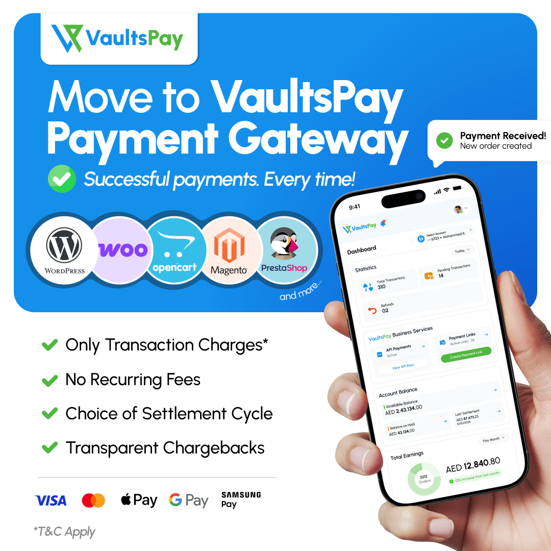 VaultsPay Facebook ad: You ONLY pay fees per transaction*