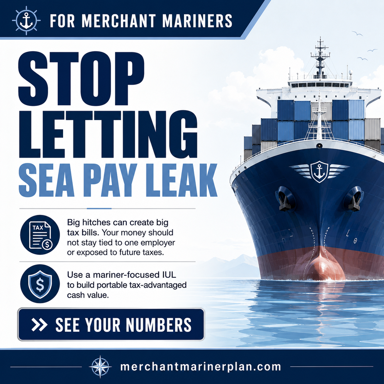 Merchant Mariner Plan Facebook ad: Free Merchant Mariner IUL Illustration