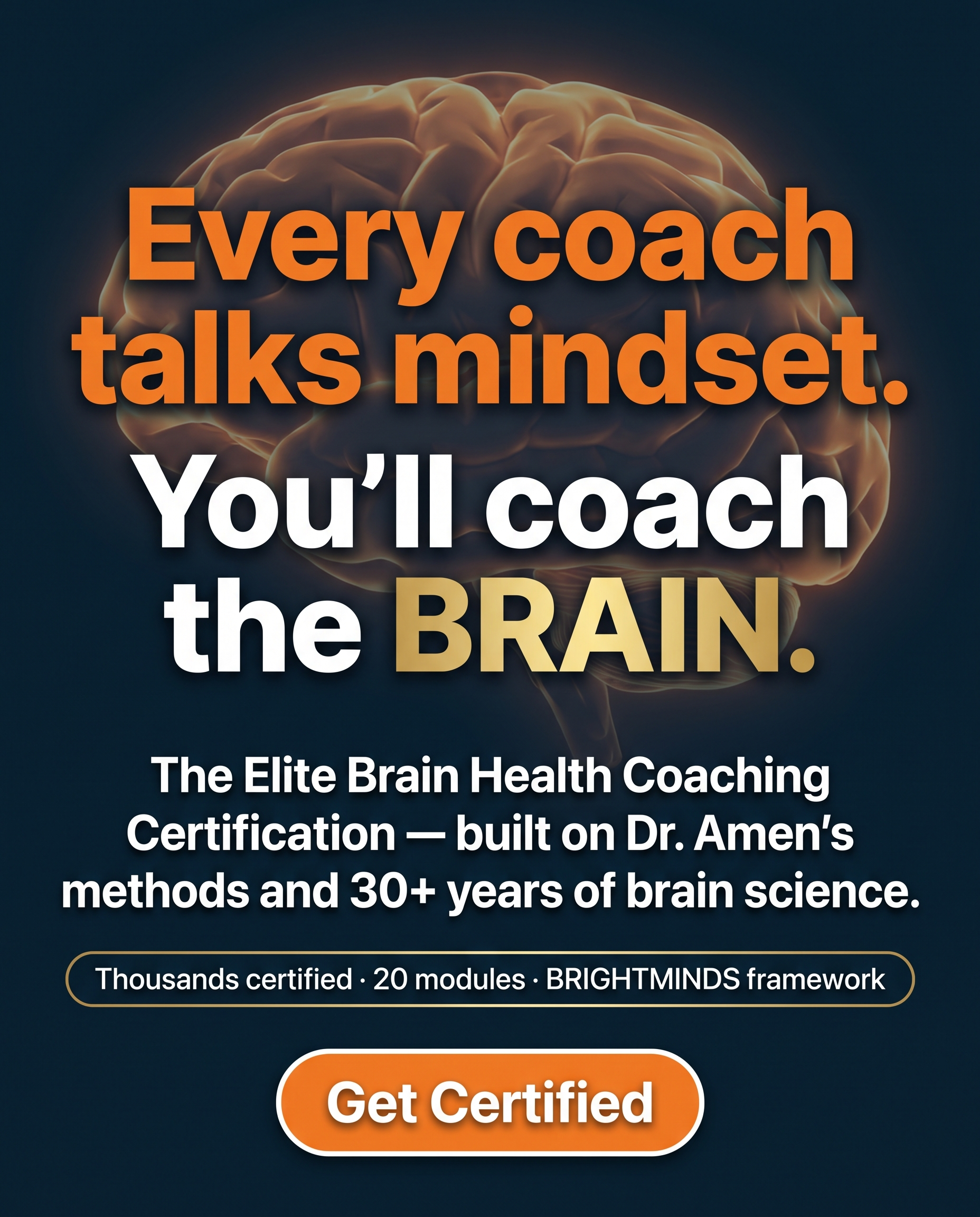 Amen University Facebook ad: Every Coach Talks Mindset. You'll Coach the Brain.
