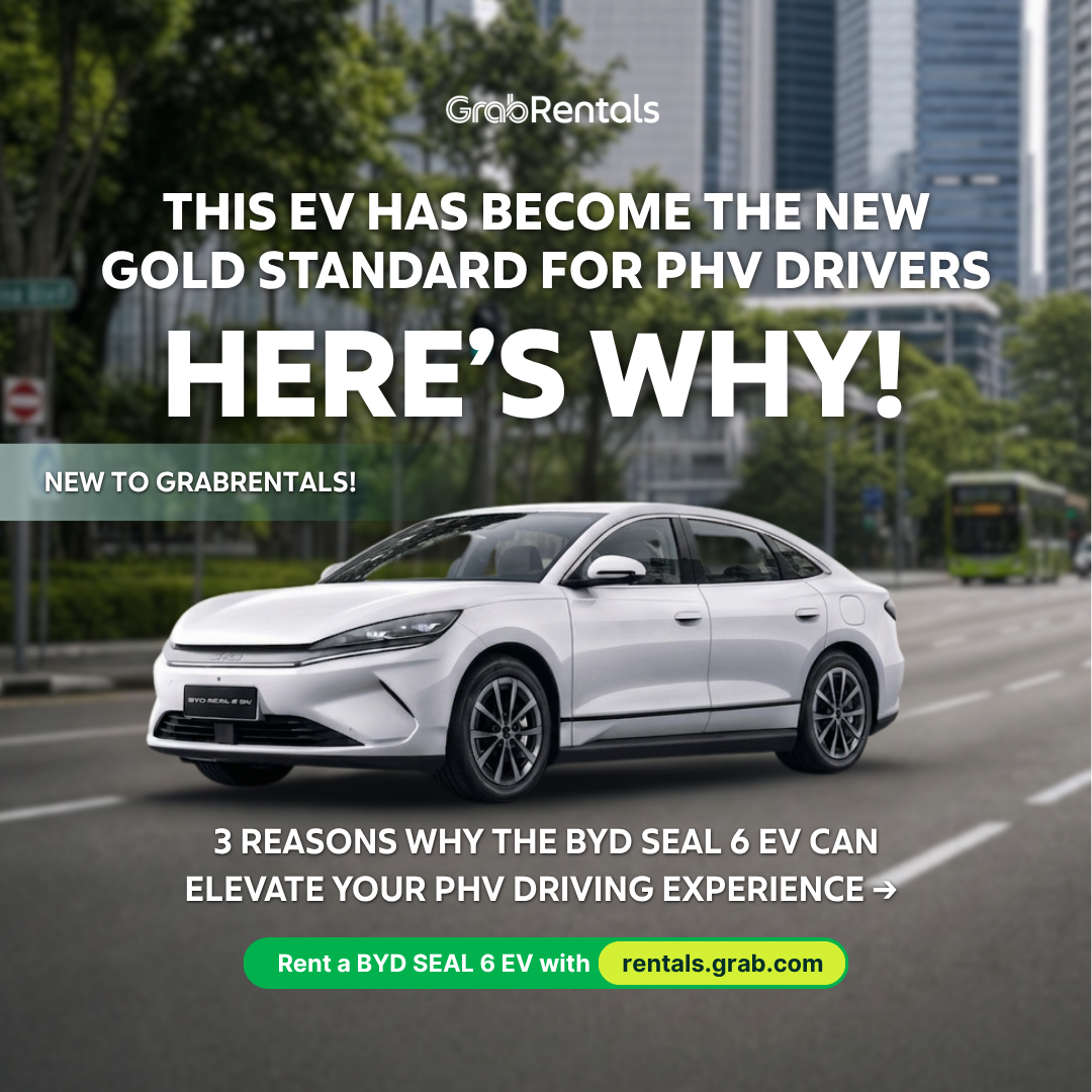 GrabRentals Facebook ad: Swipe to see why the BYD Seal 6…