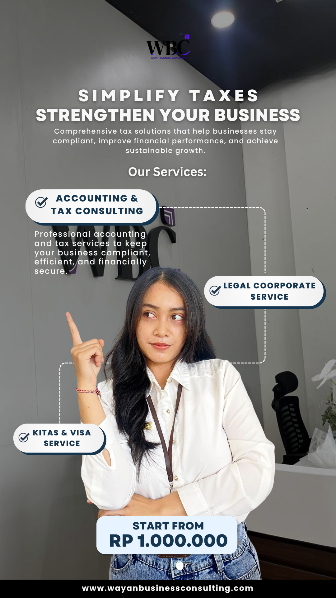 Wayan Business Consulting Facebook ad: Simplify Taxes, Strengthen Your Business `