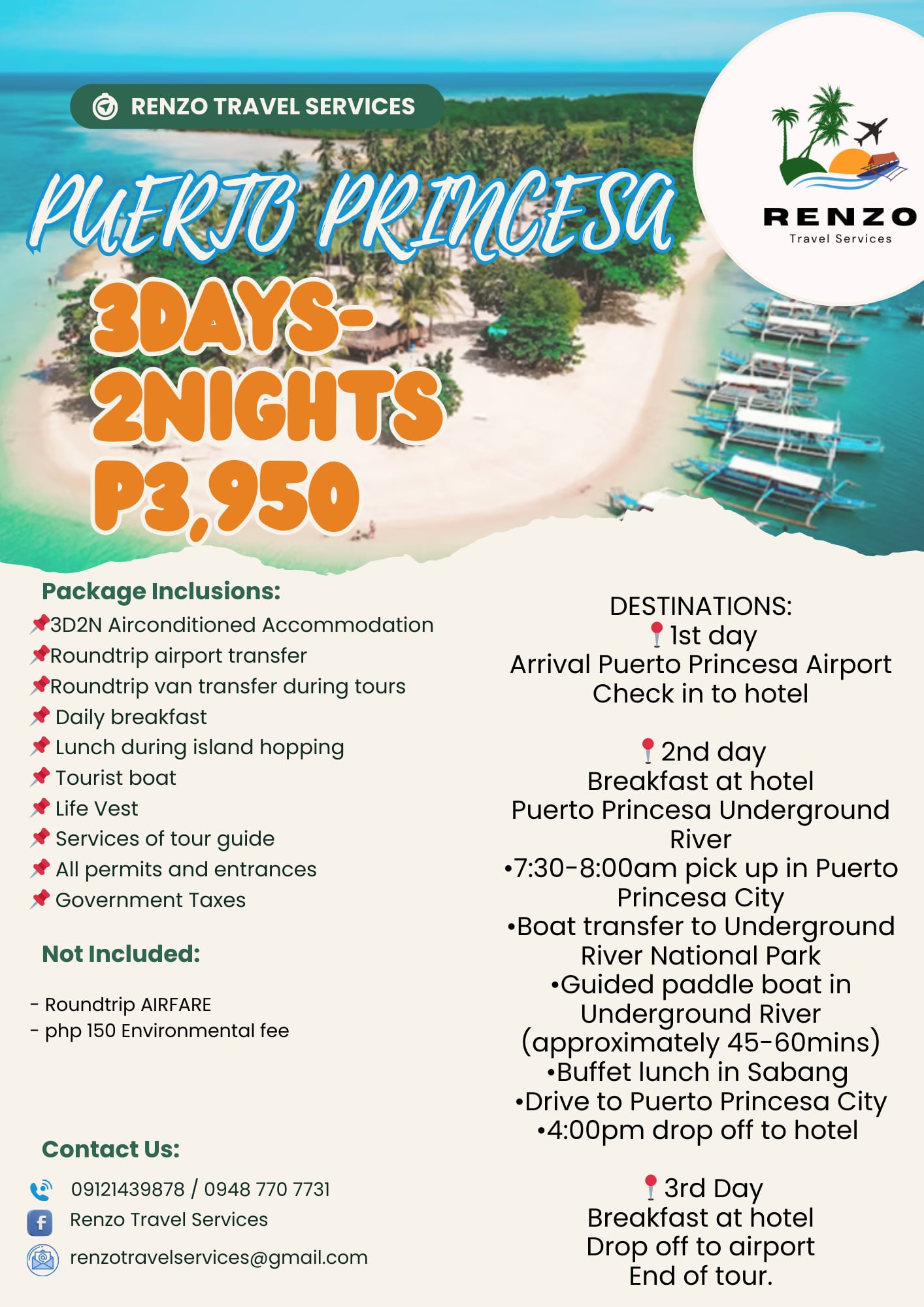 Renzo Tour Packages Palawan Facebook ad: Palawan, where the adventure begins.