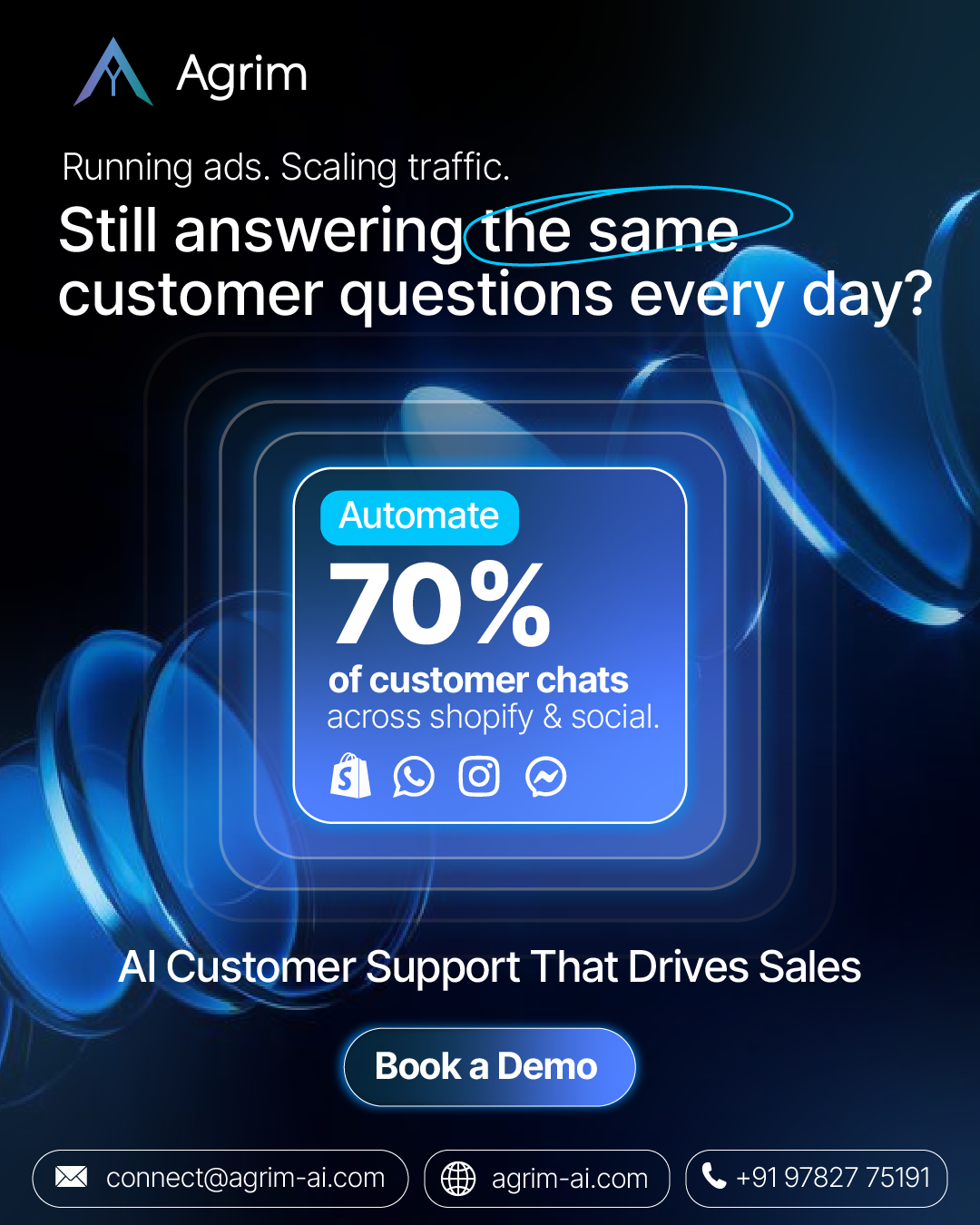 Agrim AI Facebook ad: Stop answering the same questions all day. Integrate Agrim…