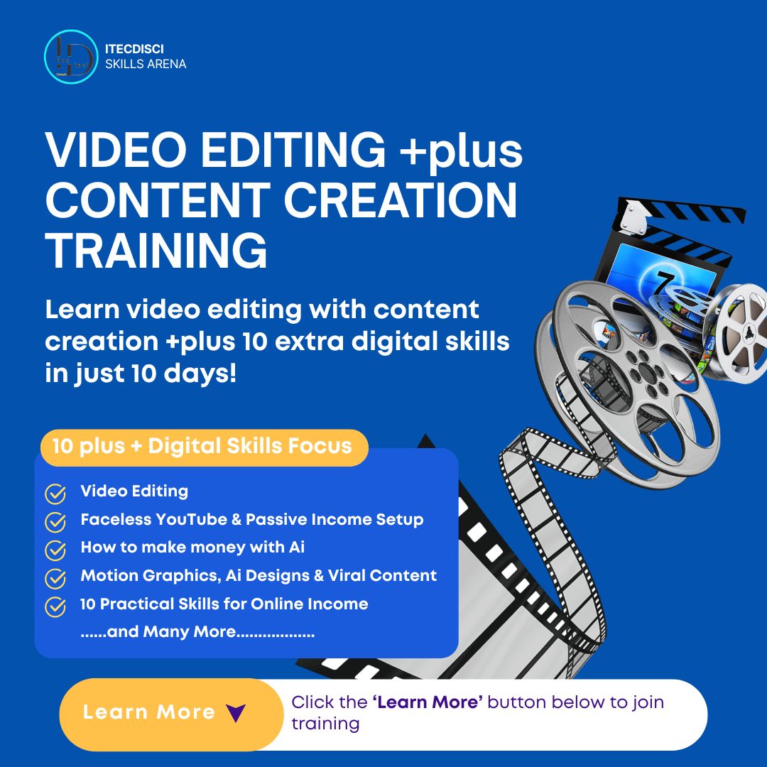 Techy Skills Training Facebook ad: Learn video editing +plus 10 extra skills