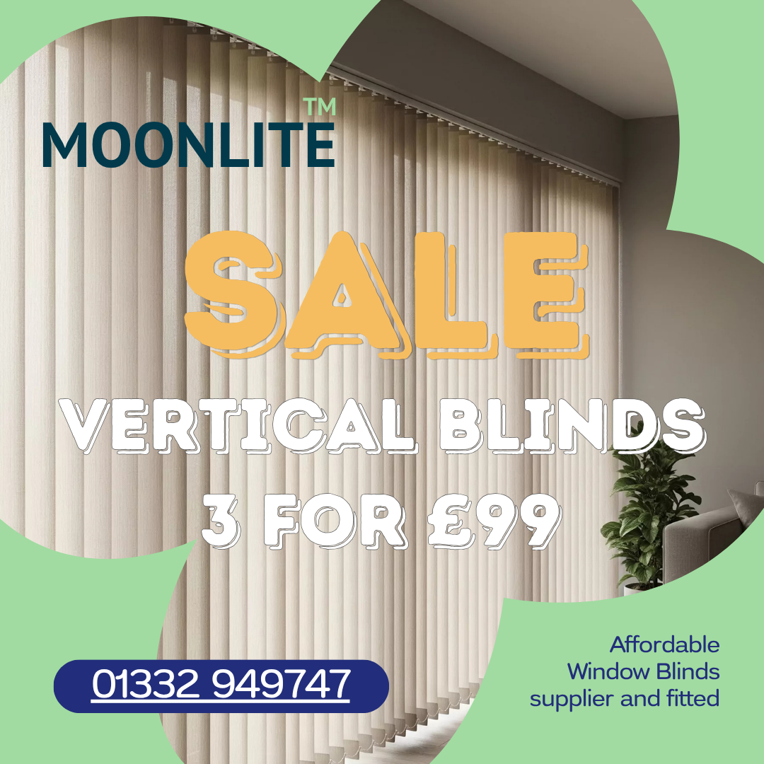 Moonlite Blinds and Shutters Facebook ad: Derby Vertical Blinds, 3 For £99
