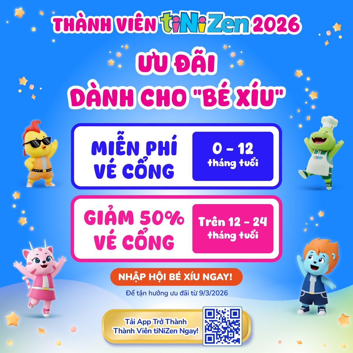 tiNiWorld Facebook ad: MIỄN PHÍ & GIẢM -50% DÀNH CHO VÉ BÉ XÍU