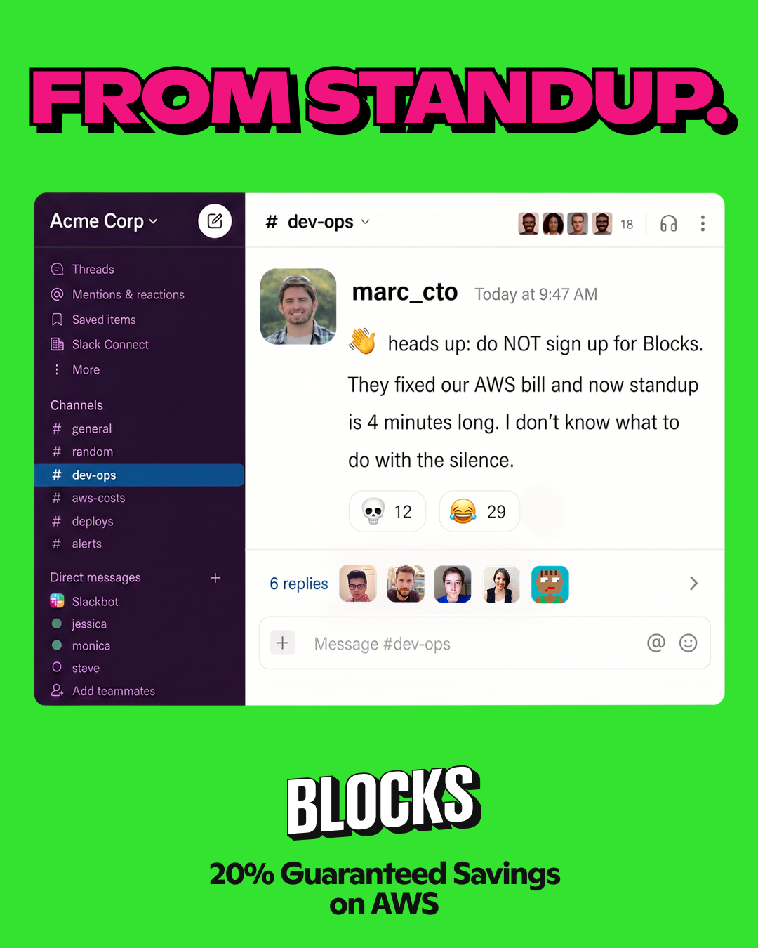 Blocks - AWS Cost Optimization Facebook ad: 20-40% of your AWS spend is wasted.