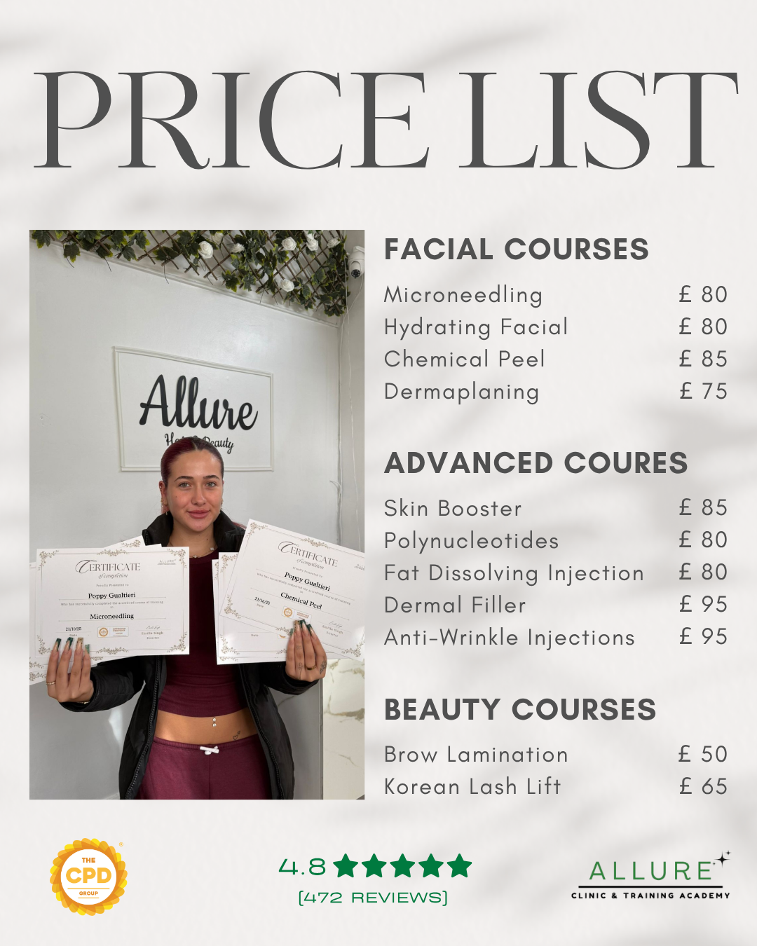 Allure Training Academy Facebook ad: Fully Accredited & Insurable