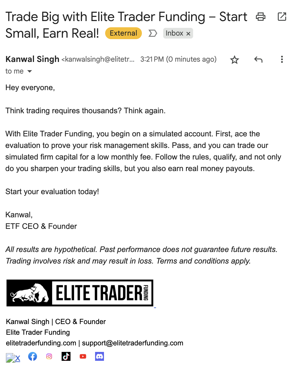 Elite Trader Funding LLC Facebook ad