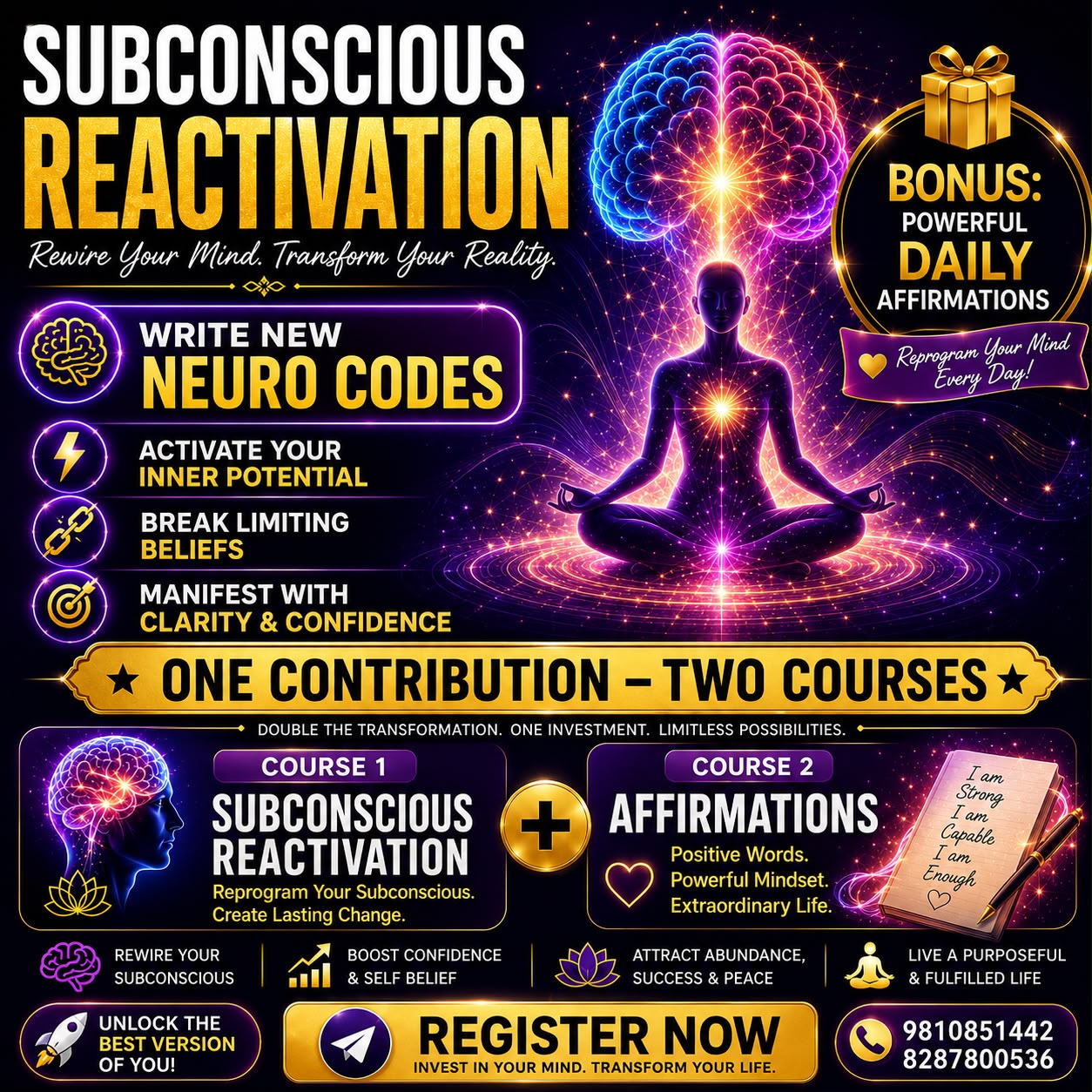 Thy Healing Circle Global Facebook ad: ONE CONTRIBUTION - 2 POWERFUL COURSES