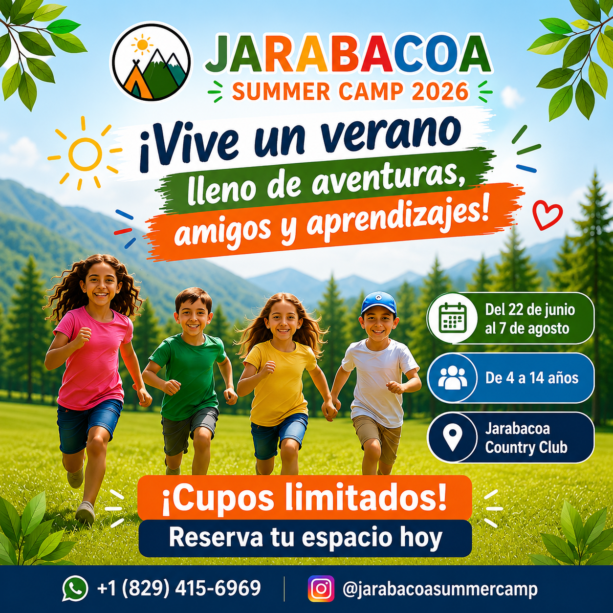 Jarabacoa Summer Camp Facebook ad: En Jarabacoa Summer Camp 2026 cada día es…