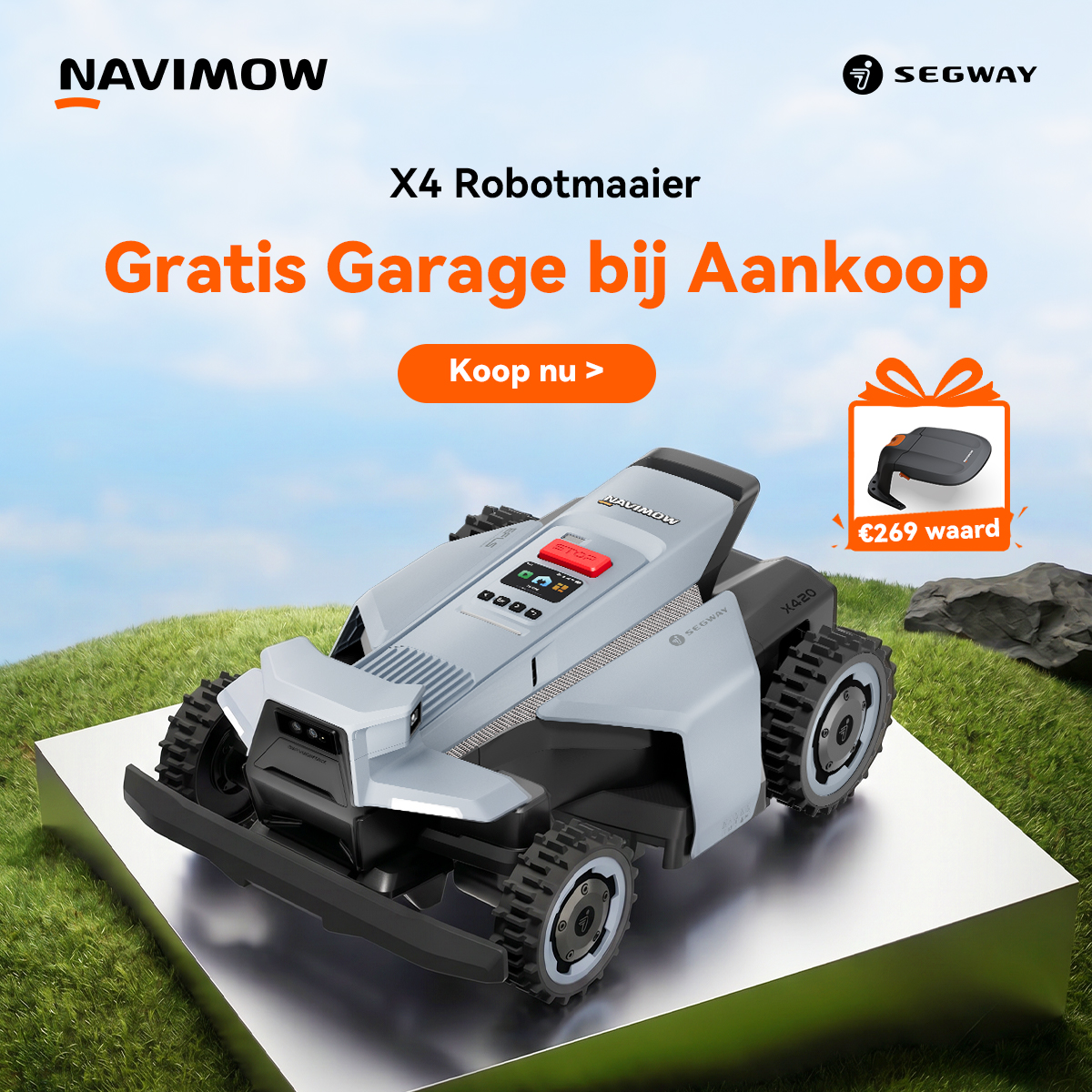 Segway Navimow Facebook ad: Navimow X4 Robotmaaier, gratis garage