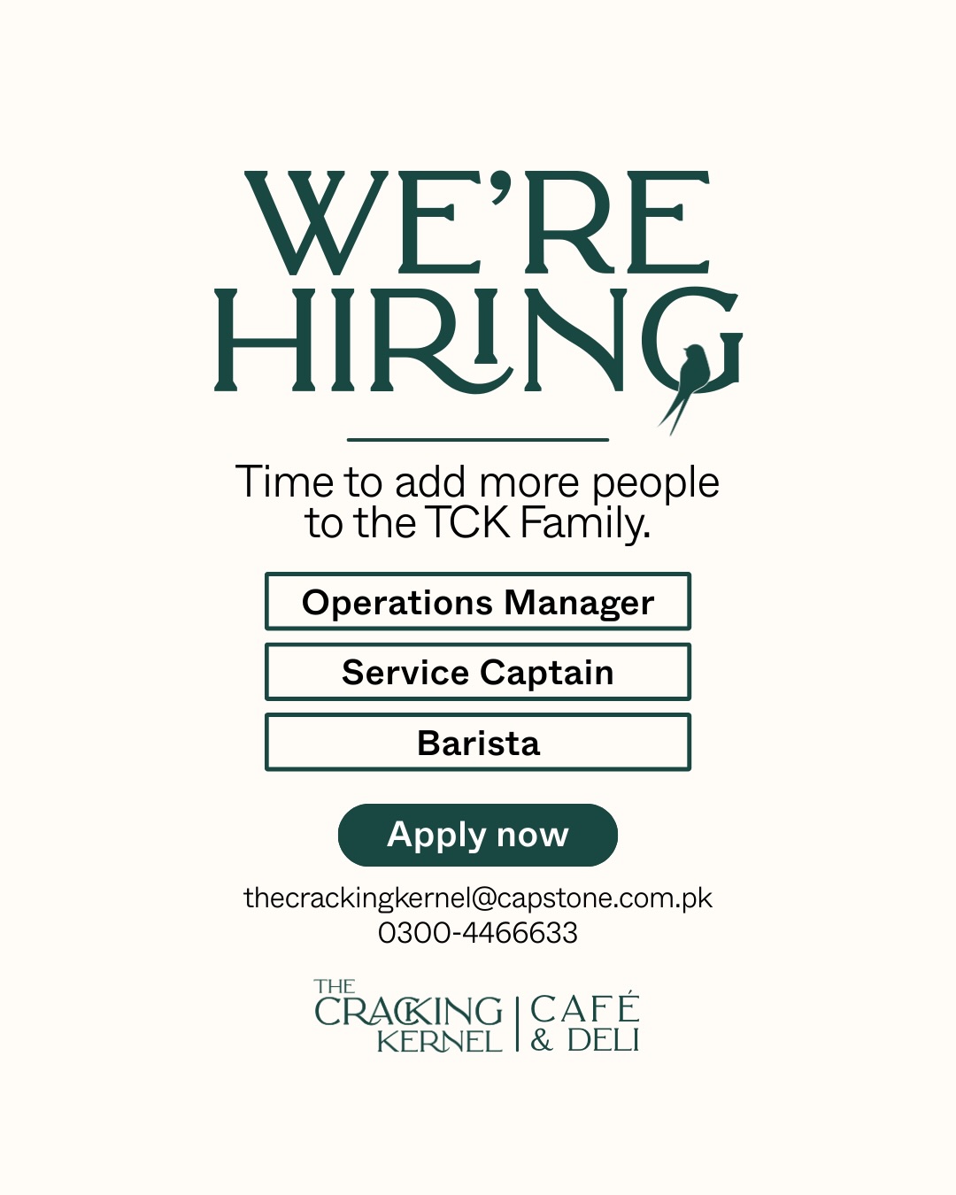 The Cracking Kernel - Café & Deli Facebook ad: Hiring Alert