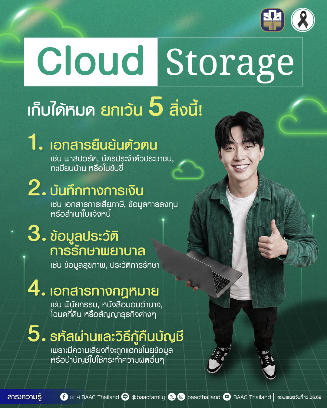 ธกส BAAC Thailand Facebook ad: Cloud Storage ไม่ควรเก็บ 5 สิ่งนี้