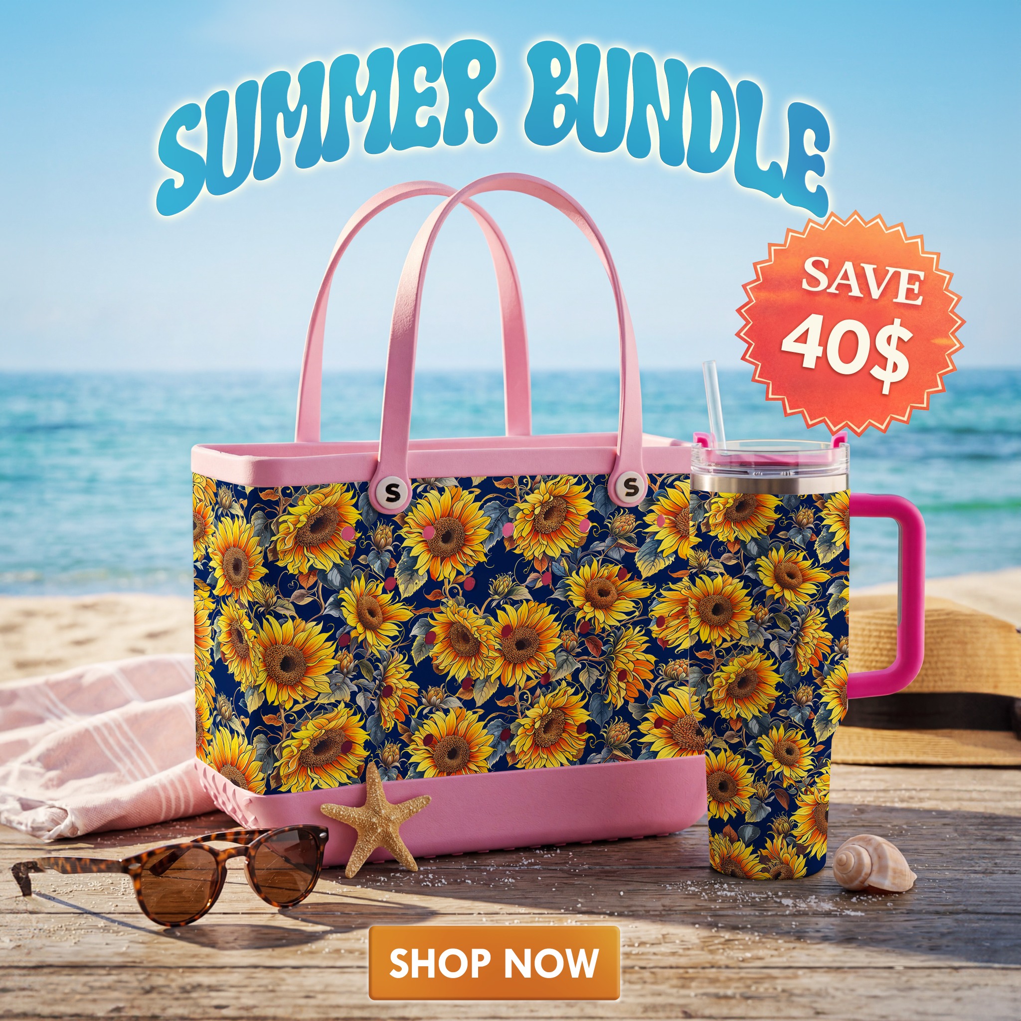 Shineful.net Facebook ad: Shineful Bundle Beach Bag And Tumbler Gorgeous Flower