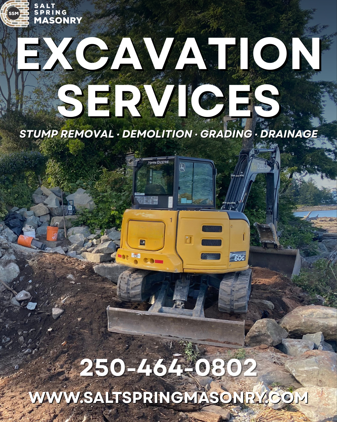Salt Spring Masonry Facebook ad: From drainage to demolition, we do it all.